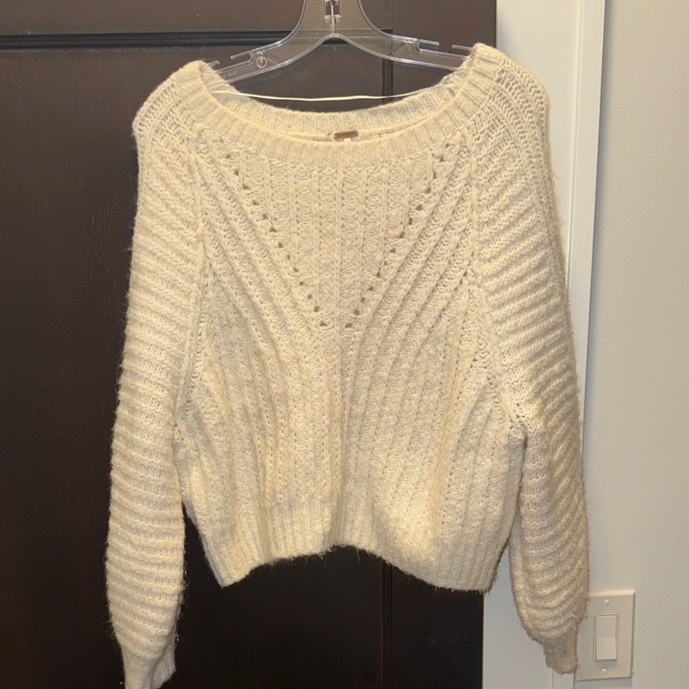 Free People Cream Cable-Detail Scoop Neck Sweater